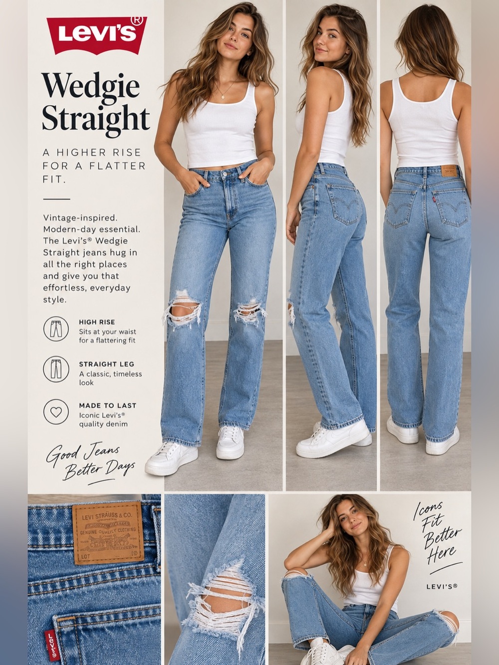 🔹 Levi’s Wedgie Straight High Rise Distressed Jeans – Size 28